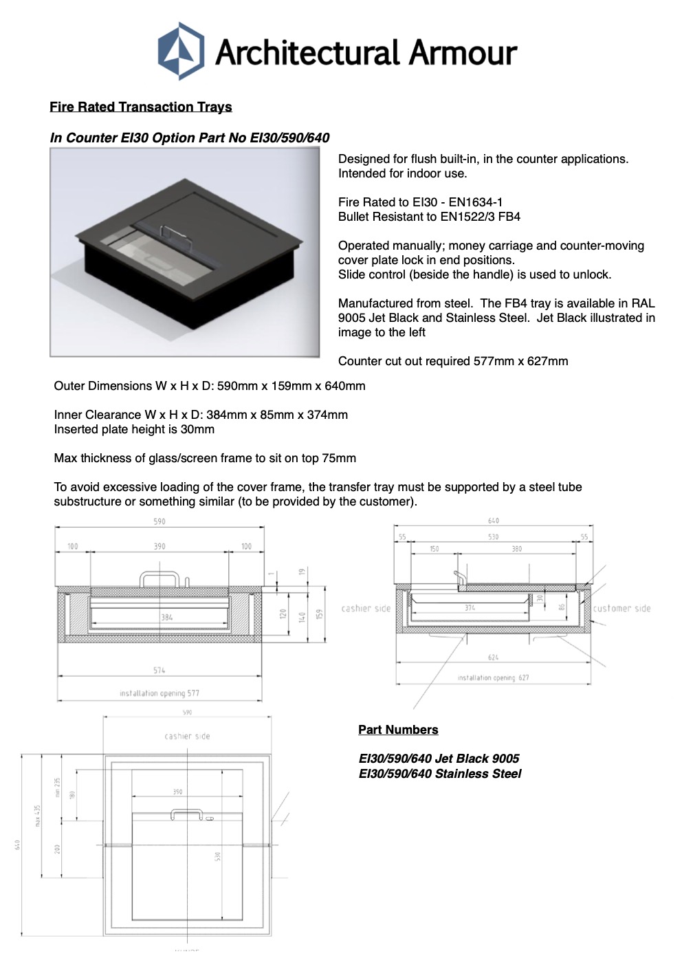 30 minute FR badge drawer transaction tray