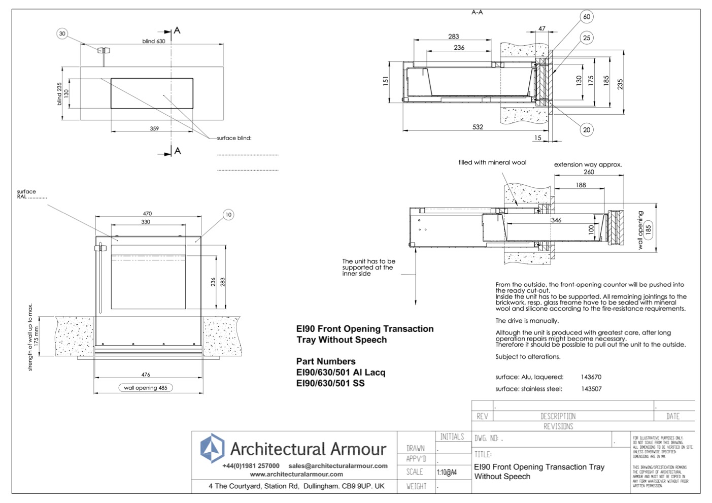 EI90 Front Opening Drawer Tray Counter