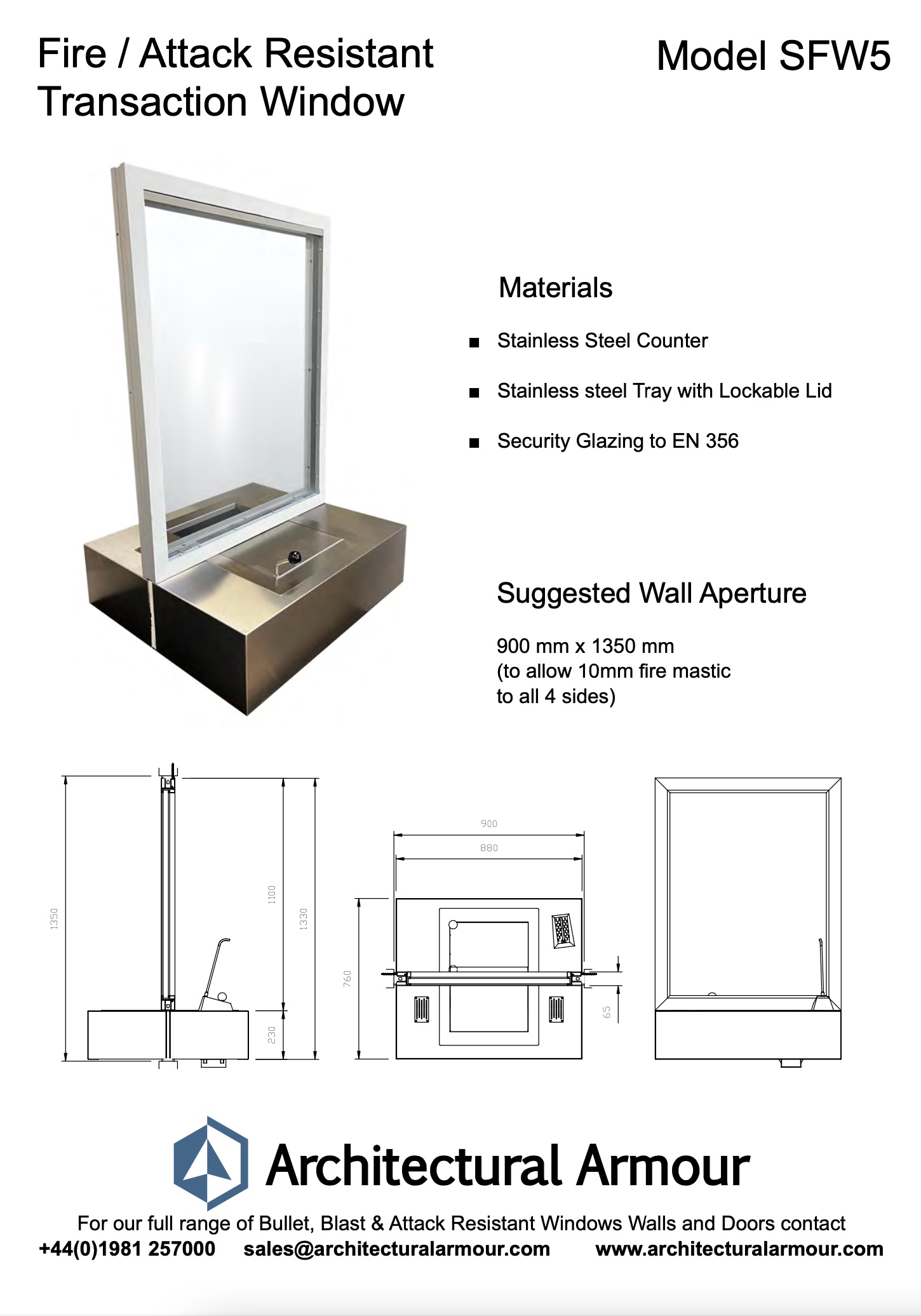 EI60 Fire Rated Transaction Window 