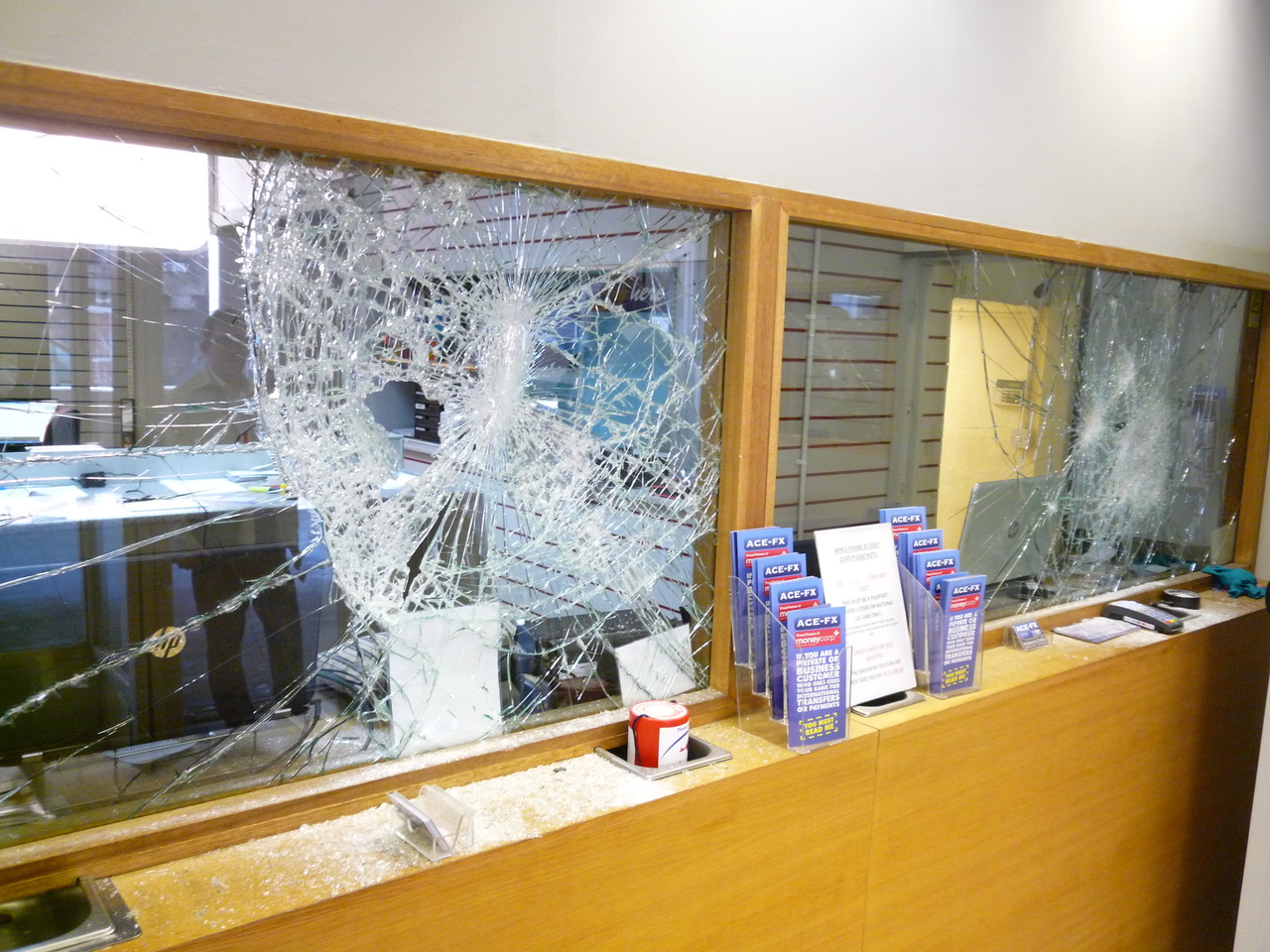 Bureau de Change London Attacked Glass
