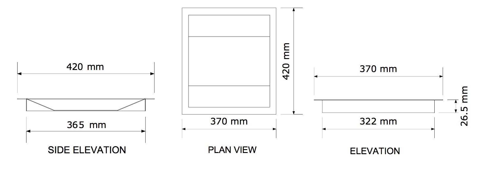 shallow cash and document tray dimensions