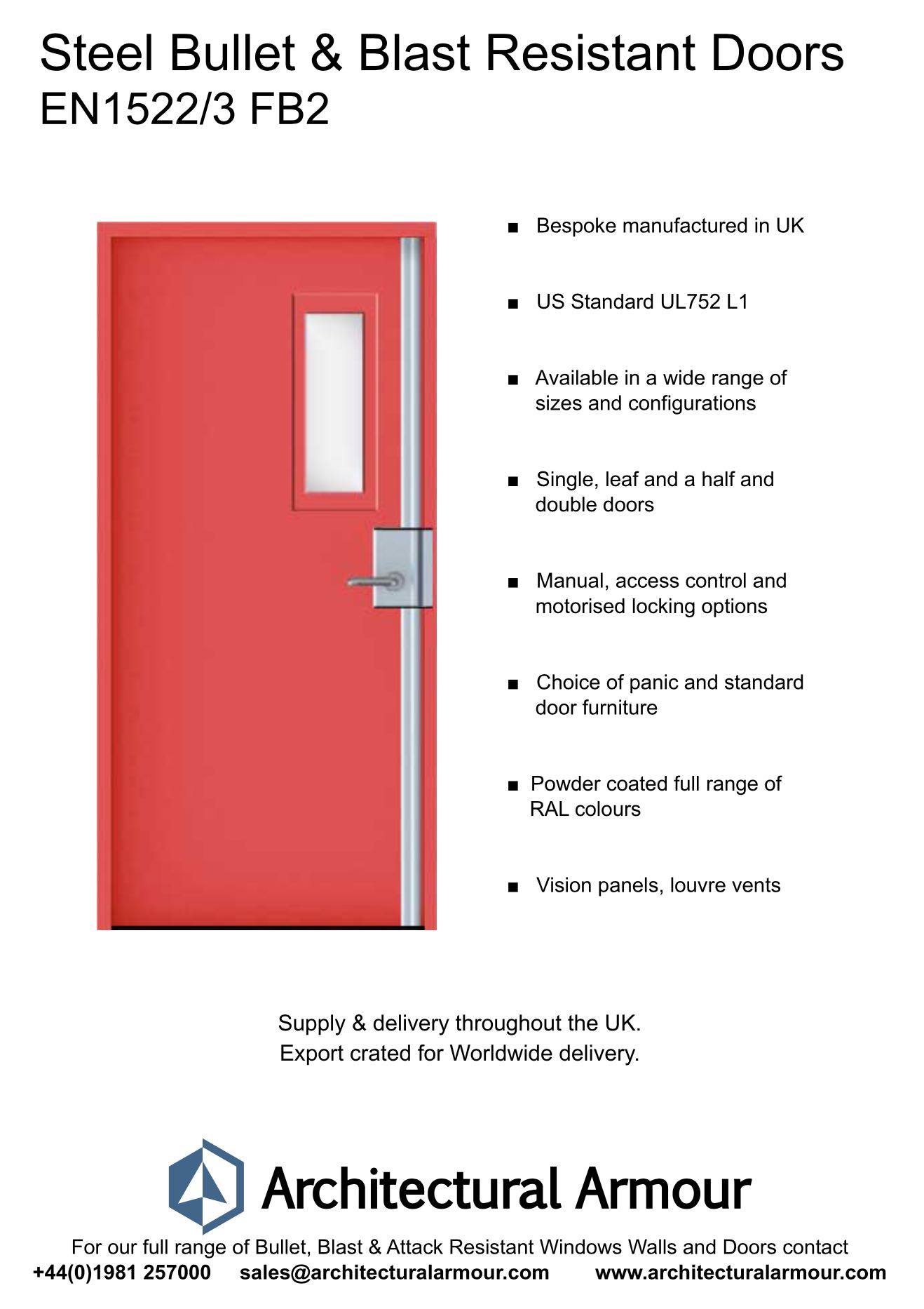 en1522/3 fb2 steel bullet and blast resistant door image