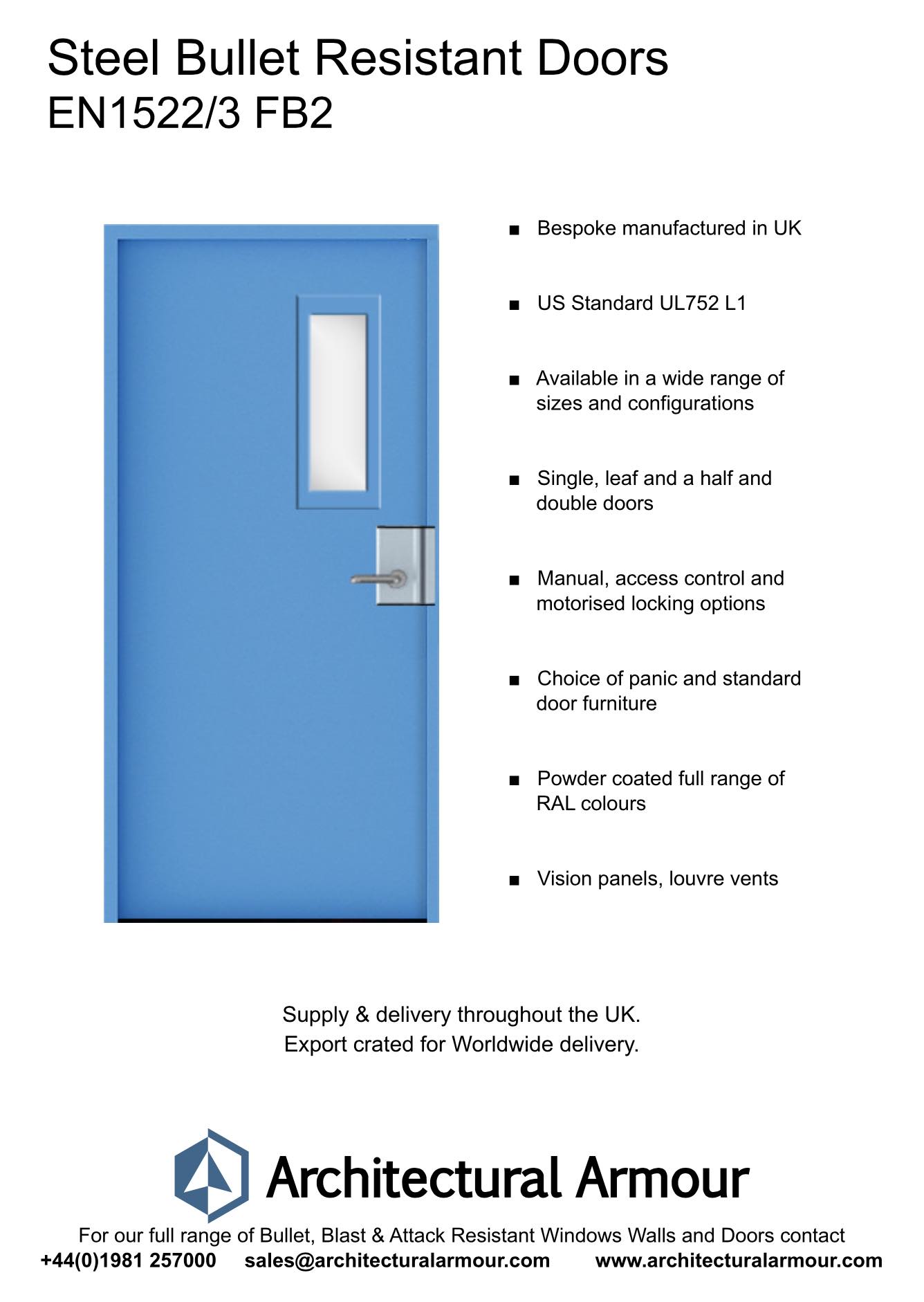 EN1522/3 FB2 Steel Bullet Resistant Door