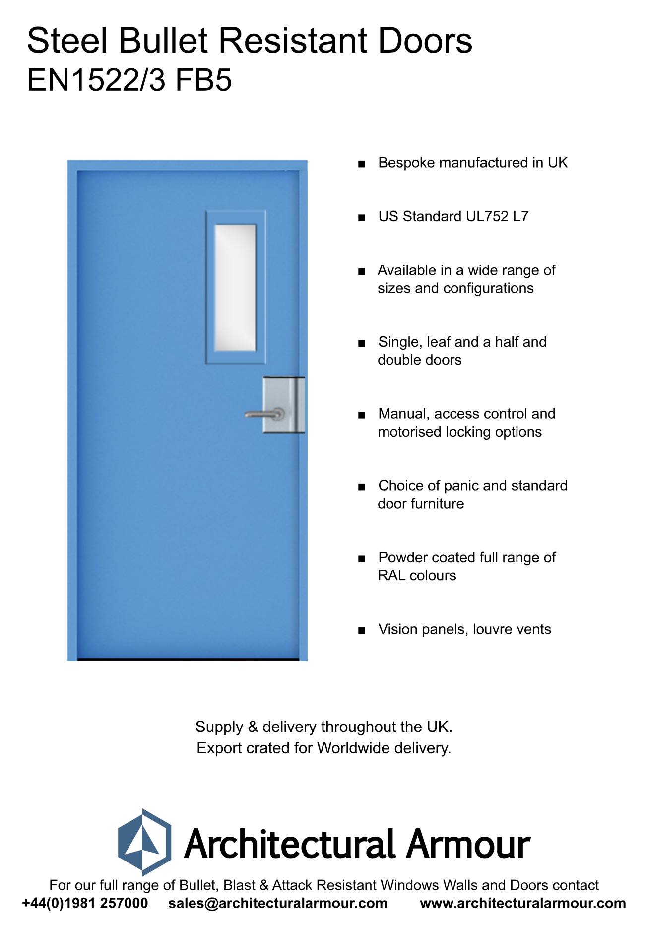 en1522/3 fb5 steel bullet resistant door