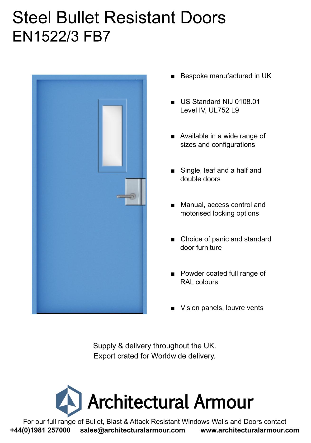 en1522/3 fb7 steel bullet resistant door