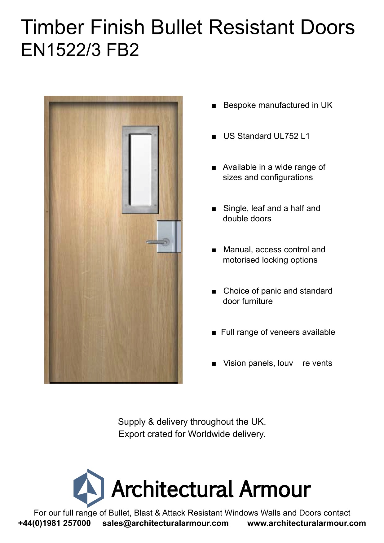 EN1522-3-FB2-Single-Slim-Vision-Panel-Bullet-Resistant-Timber-Finish-Door