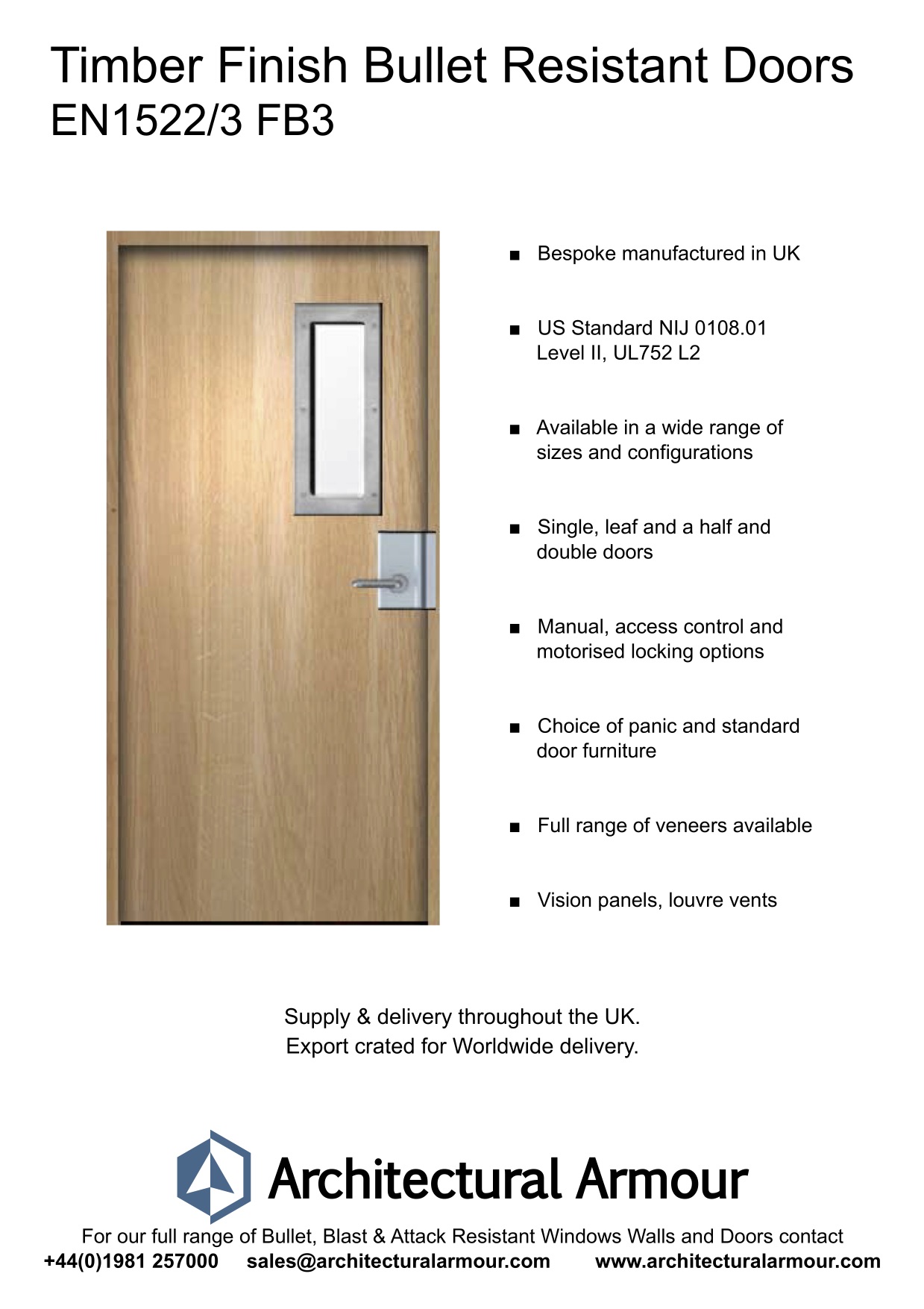 EN1522-3-FB3-Single-Slim-Vision-Panel-Bullet-Resistant-Timber-Finish-Door