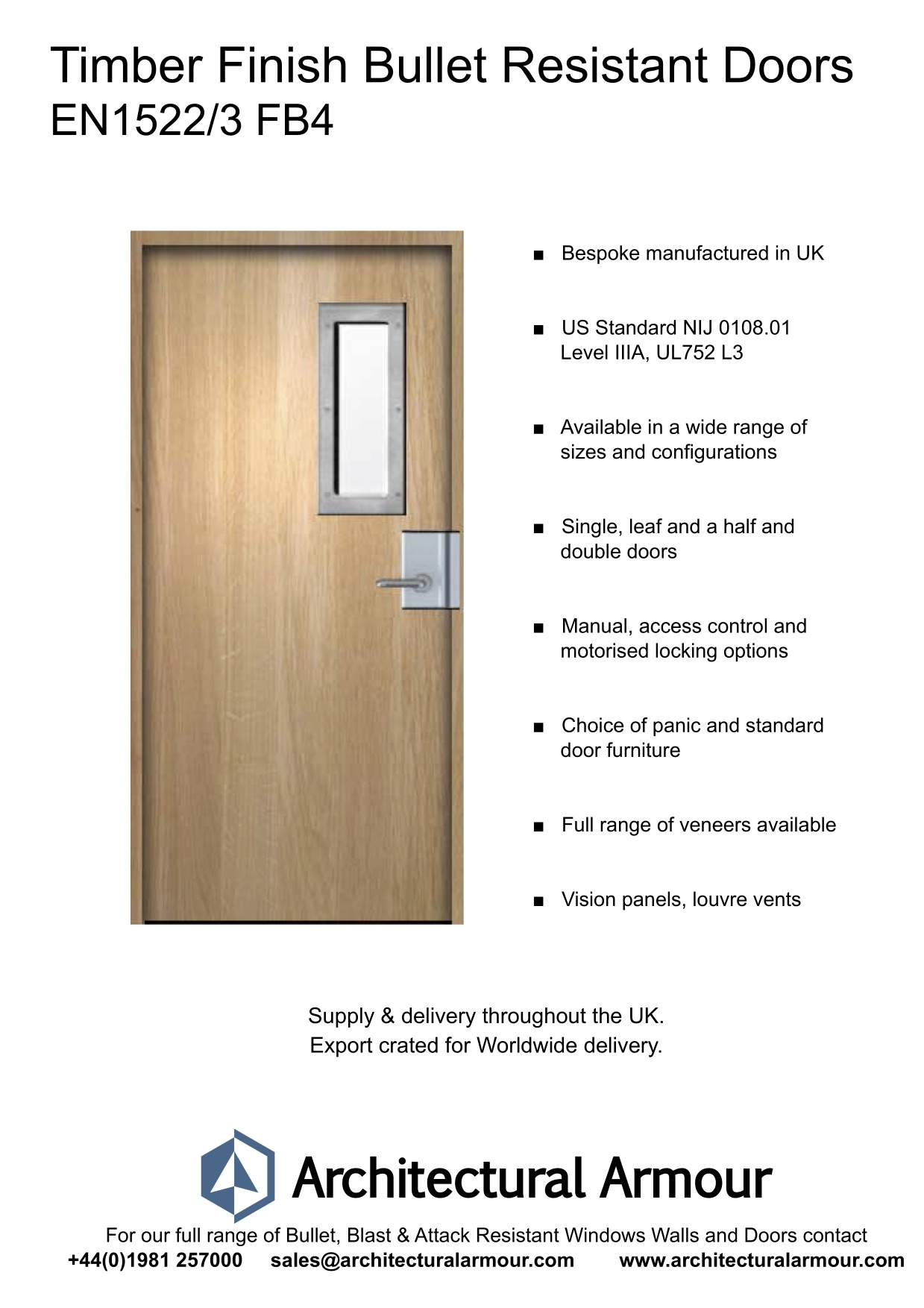 EN1522-3-FB4-Single-Slim-Vision-Panel-Bullet-Resistant-Timber-Finish-Door