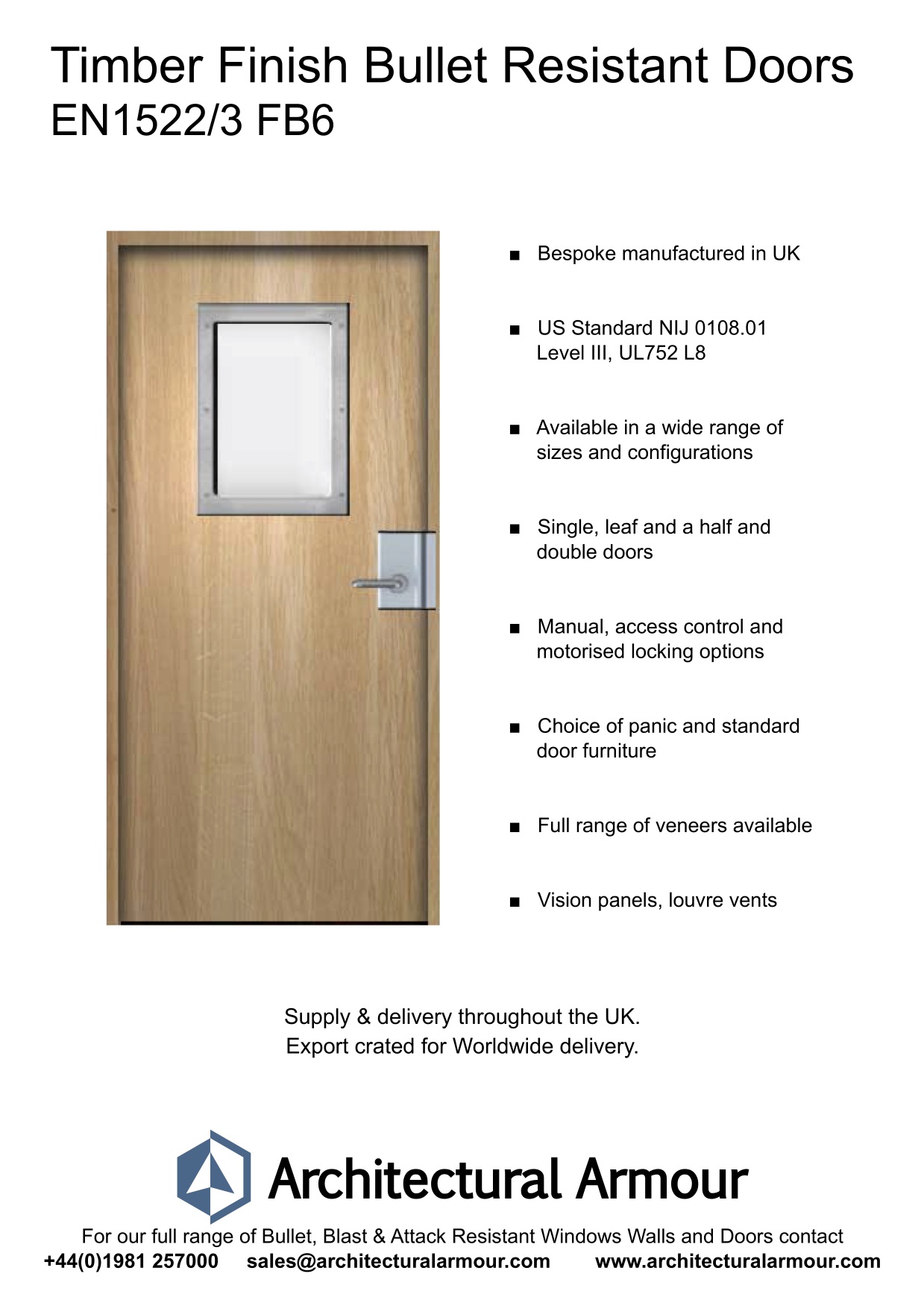 EN1522-3-FB6-Vision-Panel-Bullet-Resistant-Timber-Finish-Door