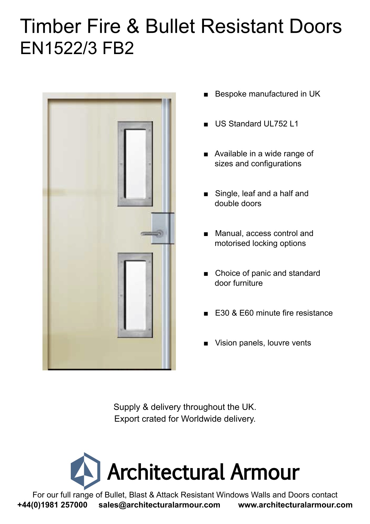 Fire-and-Bulletproof-Timber Door-EN1522-3-FB2 