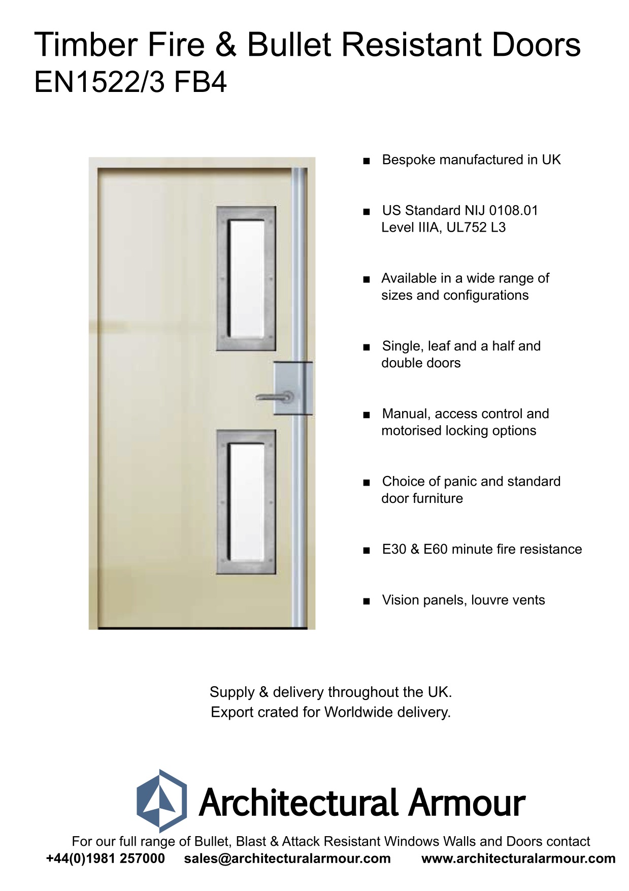 Fire-and-Bulletproof-Timber Door-EN1522-3-FB4