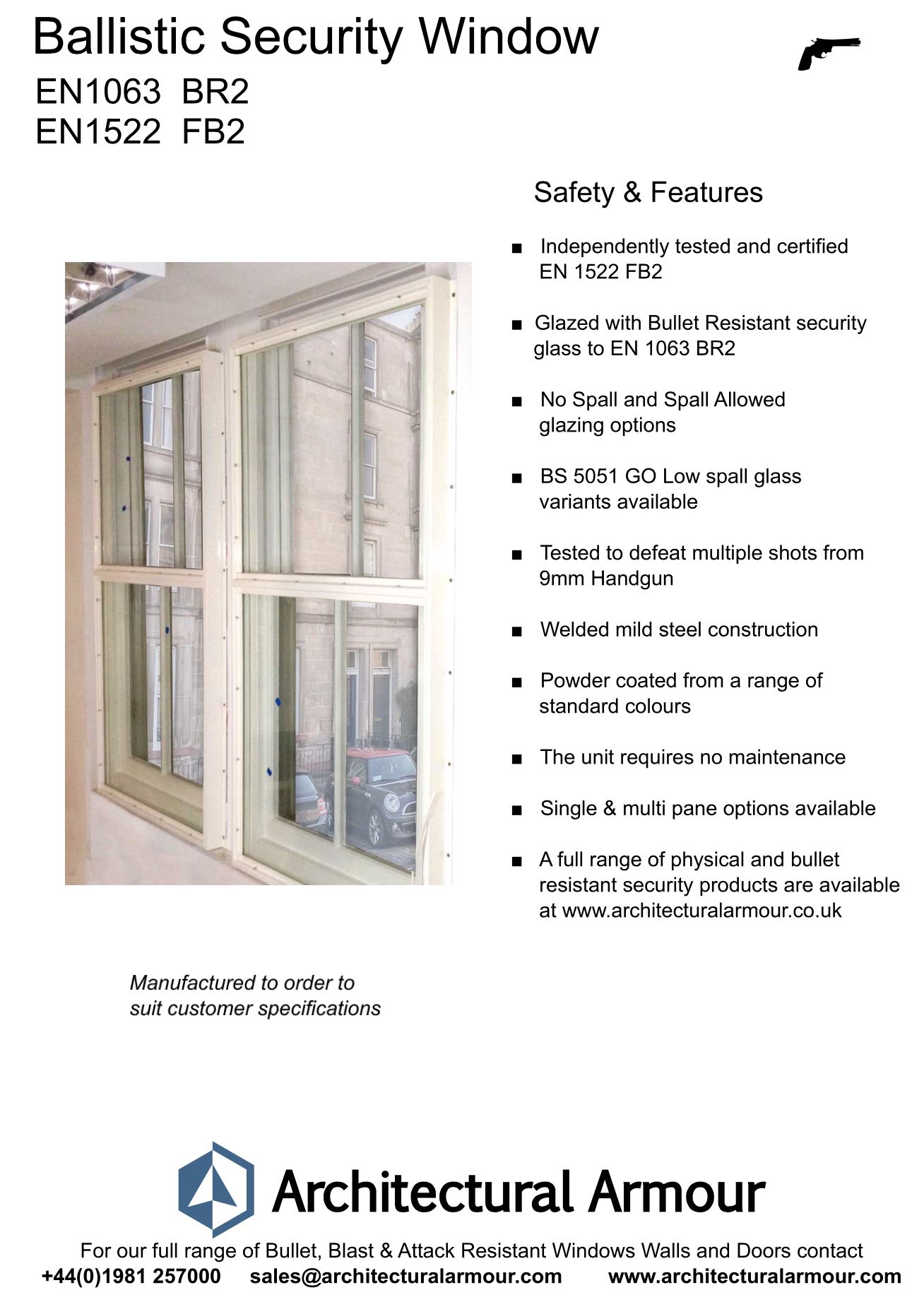  EN 1063 BR2 EN 1522 FB2 Bullet Resistant Window Image