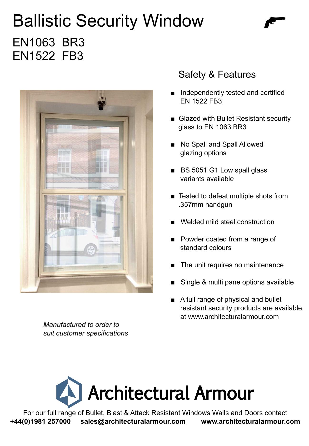 EN 1063 BR3 EN 1522 FB3 Bullet Resistant Window Image