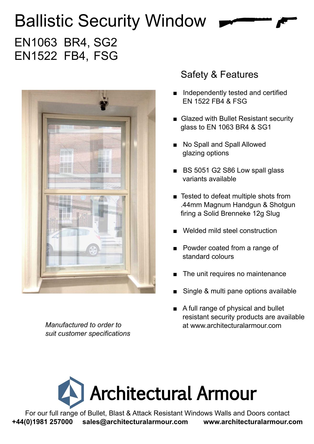 EN 1063 BR4 EN 1522 FB4 Bullet Resistant Window