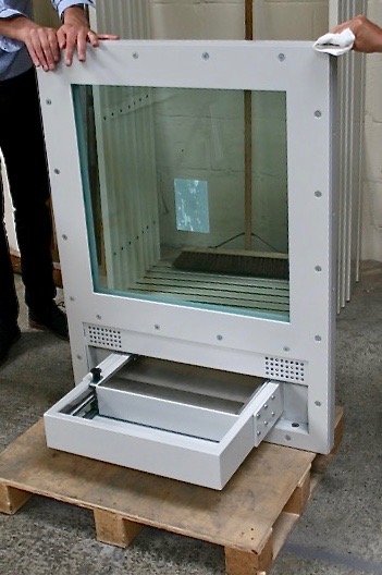 Secure side of BR6 FB6 bullet resistant guard house transaction window